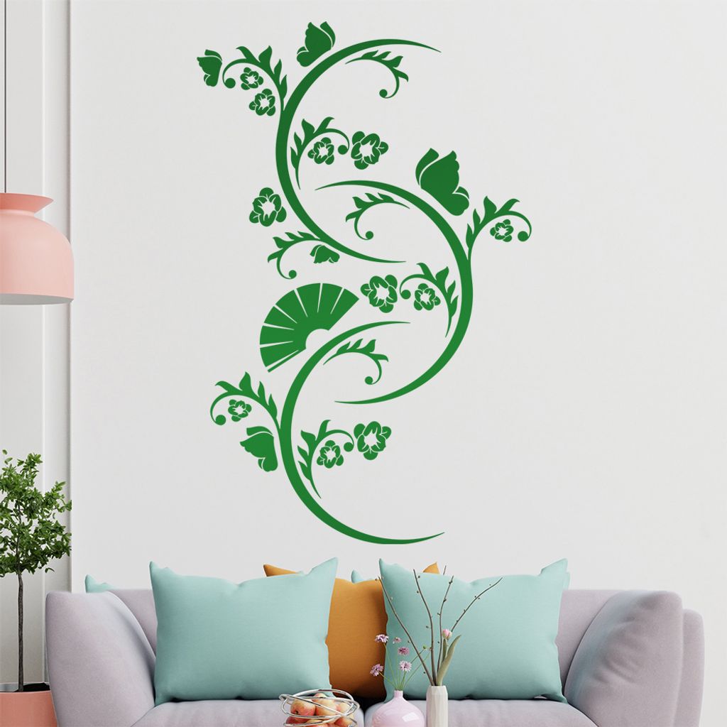 Falter Schmetterling Blüte Wandtattoo in 6 Größen - Wandaufkleber Wall Sticker - Dekoration, Küche, Wohnzimmer, Schlafzimmer, Badezimmer