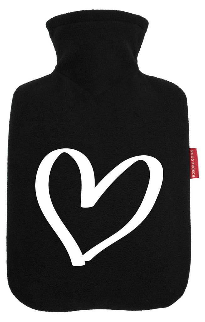 Huuraa Wärmflasche Herz Heart 1,8 Liter Black Classic Veloursbezug Bettflasche Geschenkidee