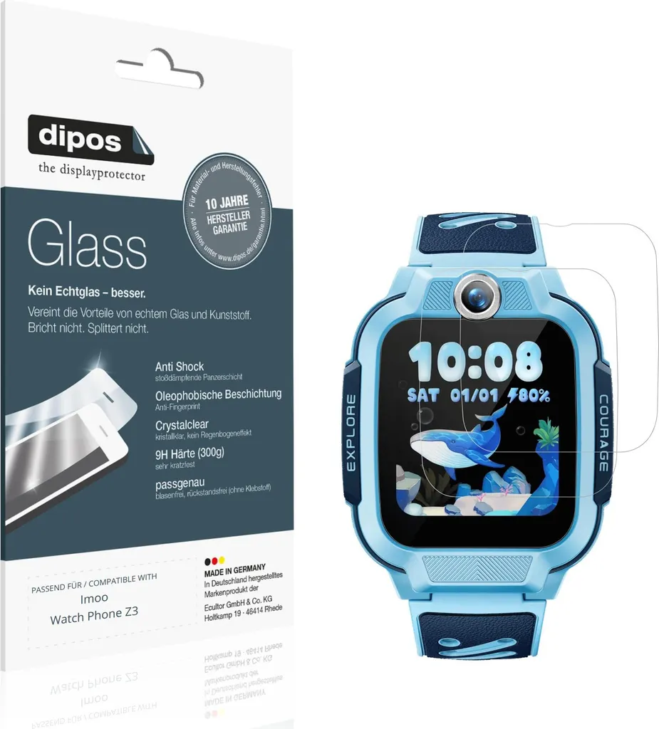 2x Pellicola Imoo Watch Phone Z3: Protezione Vetro Flessibile 9H dipos