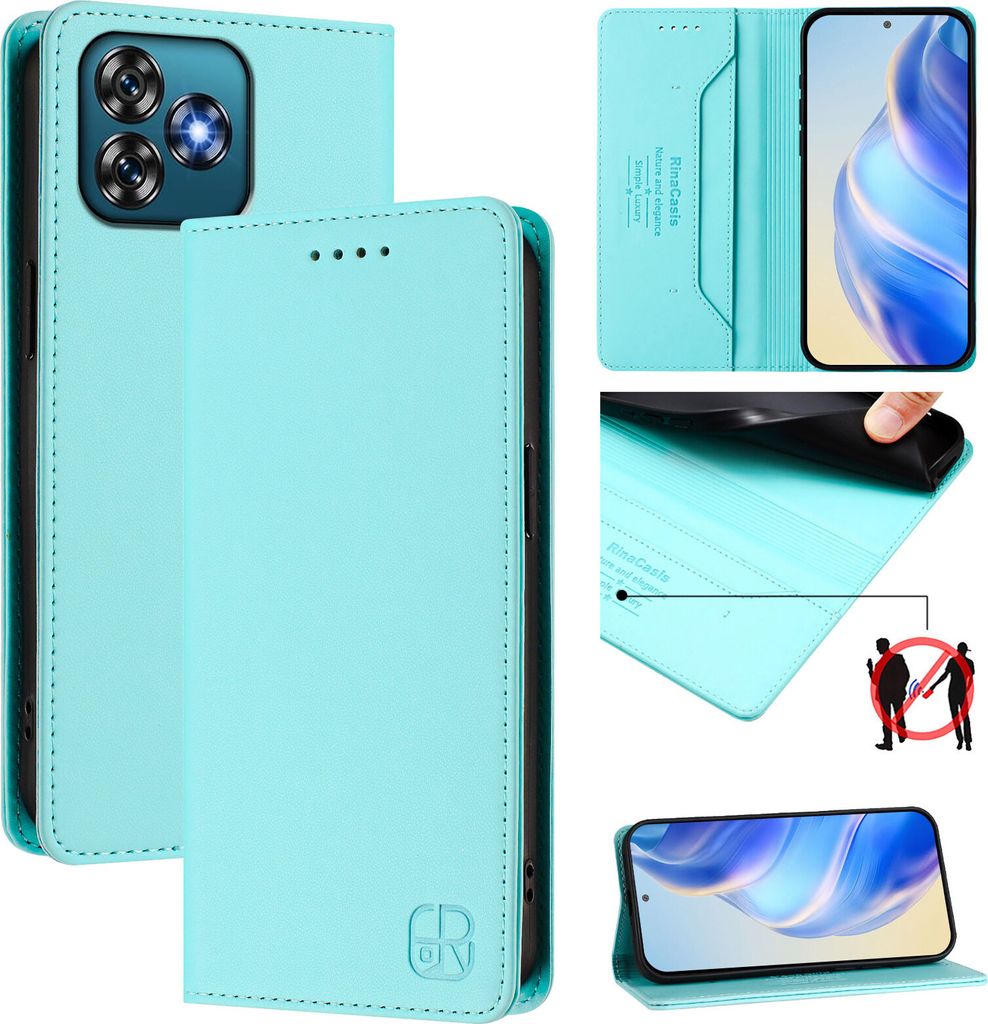 Lederhülle für Oukitel C53 Hülle Flip Brieftasche Kartenfächern Ständer Schutzhülle Türkis