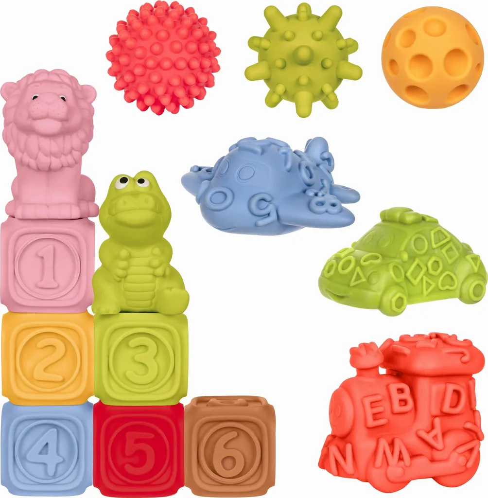 Set Montessori Tullo 14 Pezzi: Blocchi e Veicoli Sensoriali per Neonati