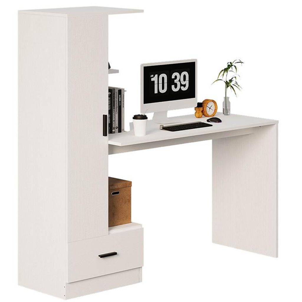 Počítačový Stôl S Regálom – 142 Cm, Biely, Moderný Loftový Obrázok produktu 