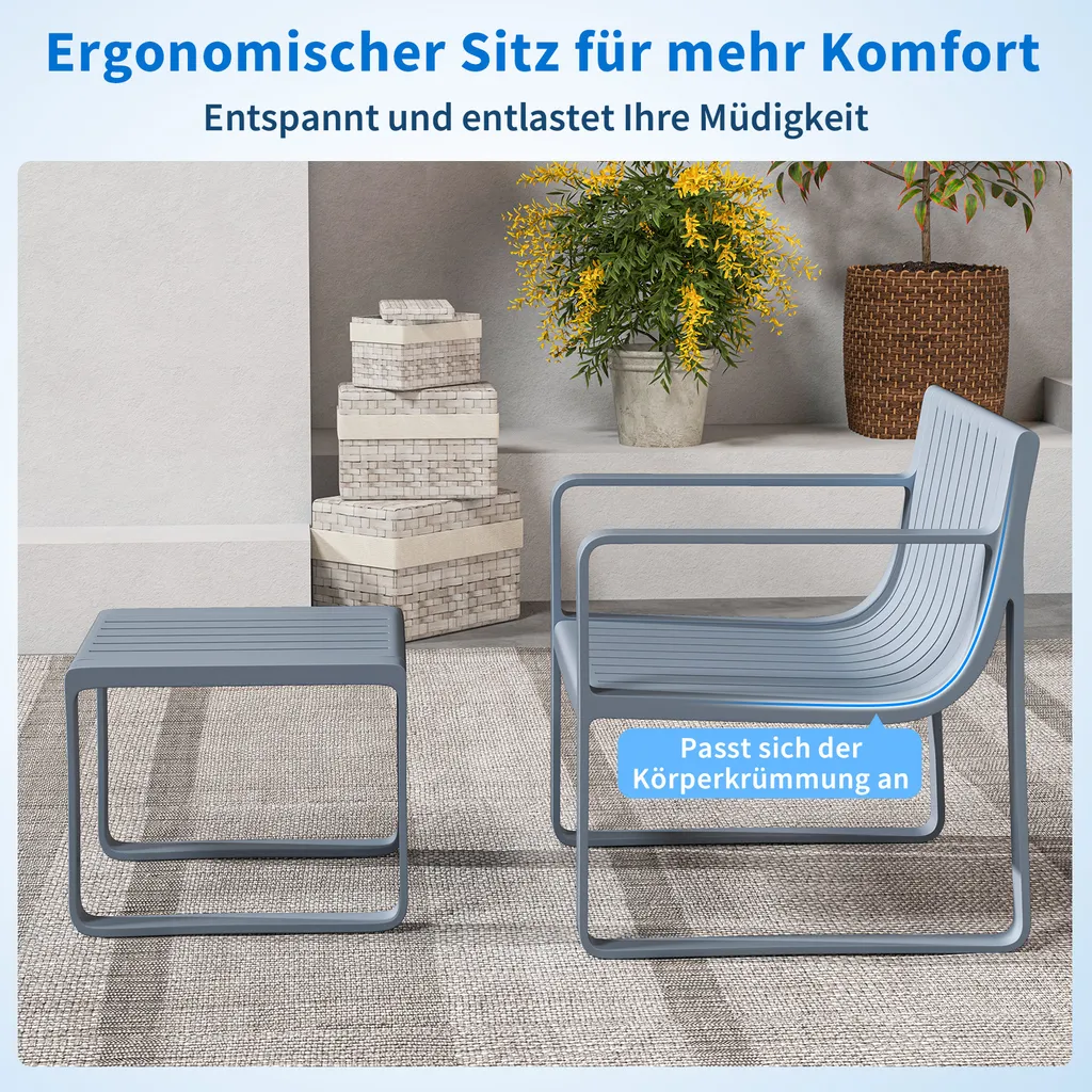 Ensemble Repas Balcon Petit Espace Table et 2 Sièges Gris COSTWAY - 5