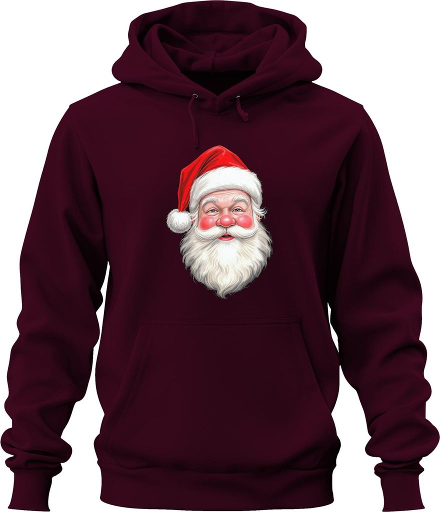 Weihnachtsmann Nikolaus Porträt Realistisch Vintage Retro Fröhlic Uni Hoodie Kapuzenpullover, Burgundy, S