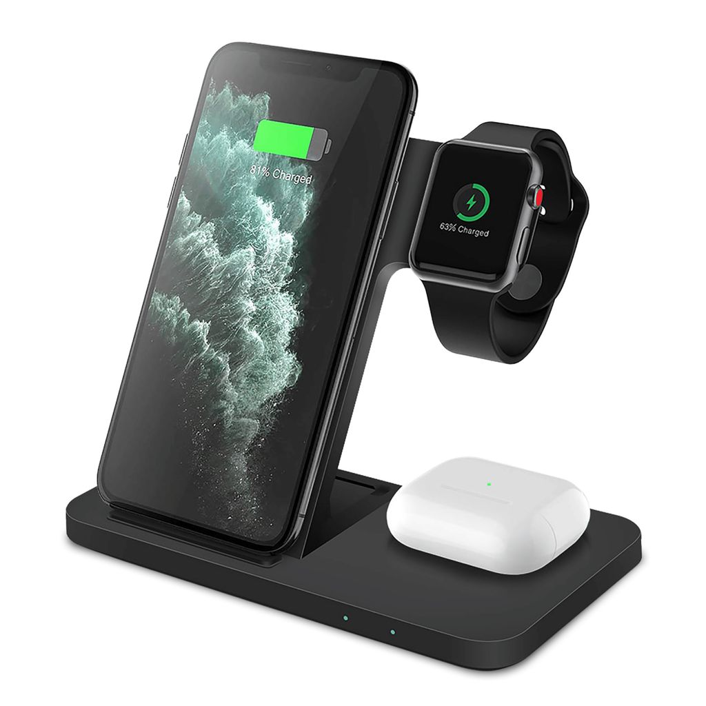 CHEROY 3 in 1 Ladestation - 15 W Qi MagSafe Kabelloses Ladegerät - Für Apple iPhone, Apple Watch, AirPods - Schwarz