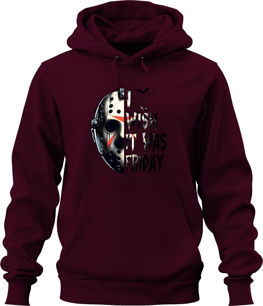Jason Eishockeymaske Horror Slasher Halloween Grusel Vintage Uni Hoodie Kapuzenpullover, Burgundy, S