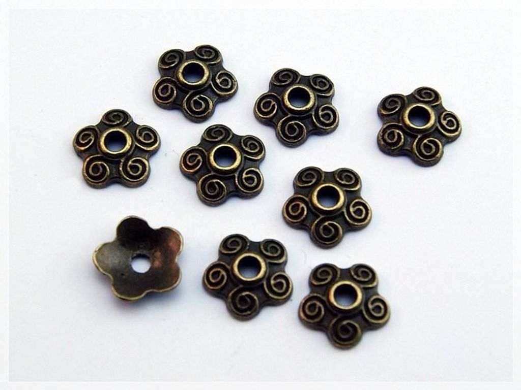 Vintageparts Perlkappen Blüte antik Bronze 10 mm, 20 Stück Produktbild 