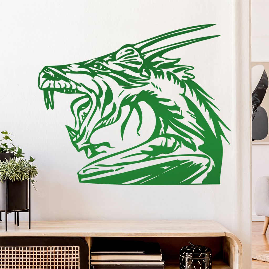 Drachen Kopf Wandtattoo in 6 Größen - Wandaufkleber Wall Sticker - Dekoration, Küche, Wohnzimmer, Schlafzimmer, Badezimmer