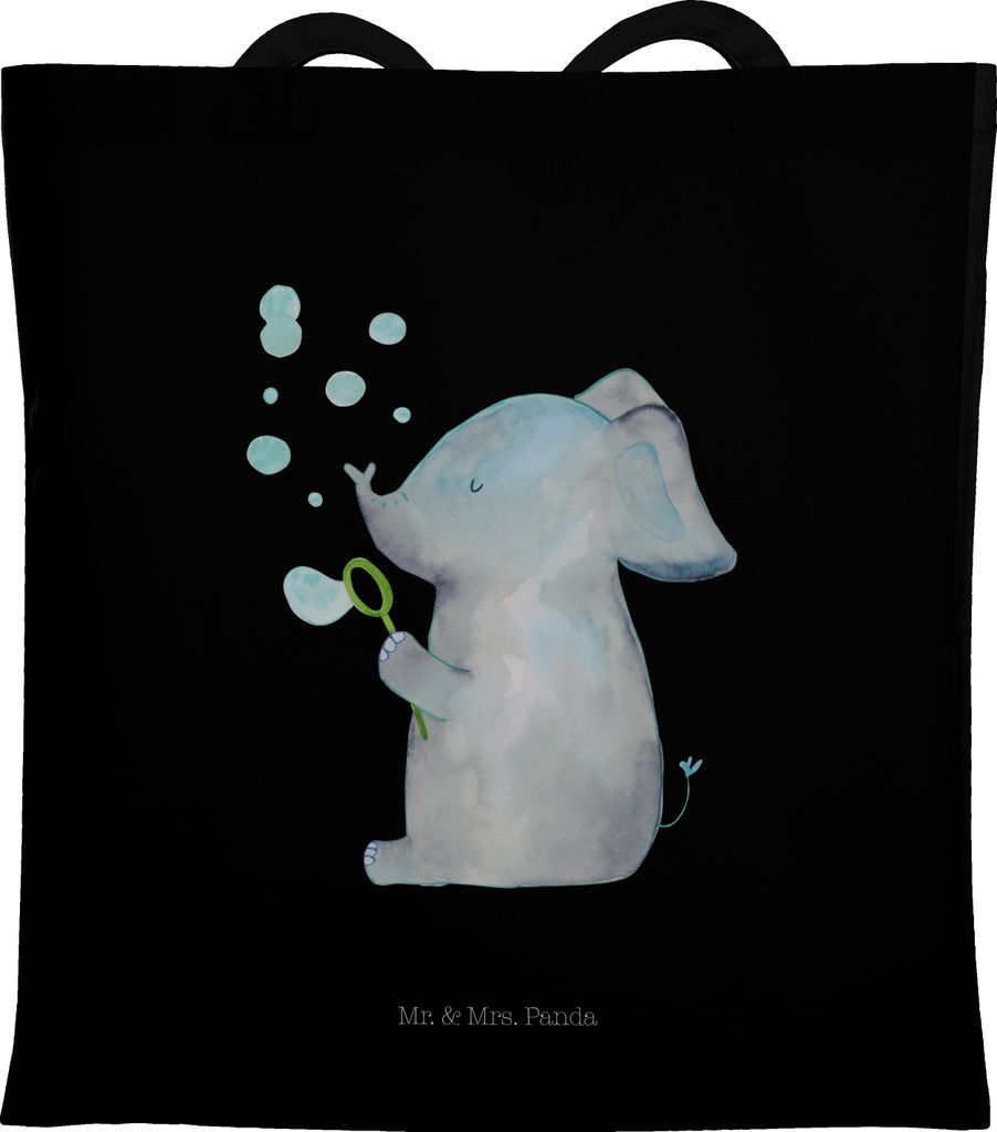Mr. & Mrs. Panda Tote Bag Elefant Seifenblasen - Schwarz - Geschenk, Uni Tasche, Liebesspruch, Laptoptasche, Elefanten, Lustige Sprüche, Einkaufst...