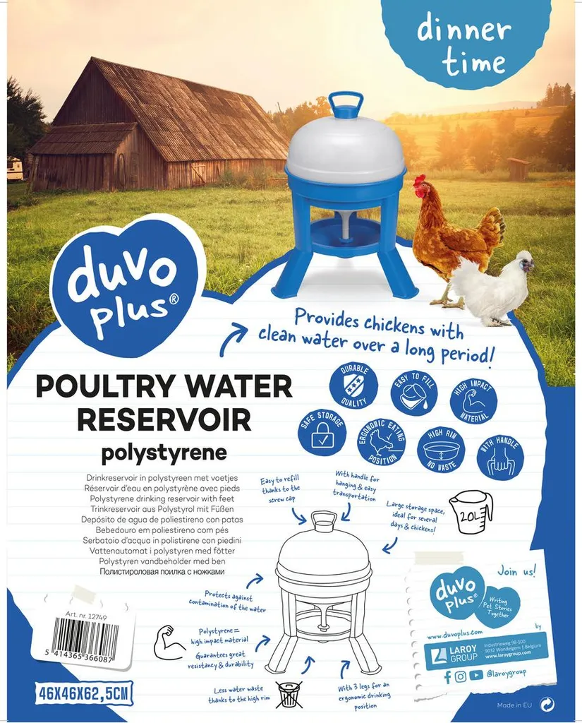 Distributeur d'eau Duvo+ bleu en polystyrène pour oiseaux de cage - 2