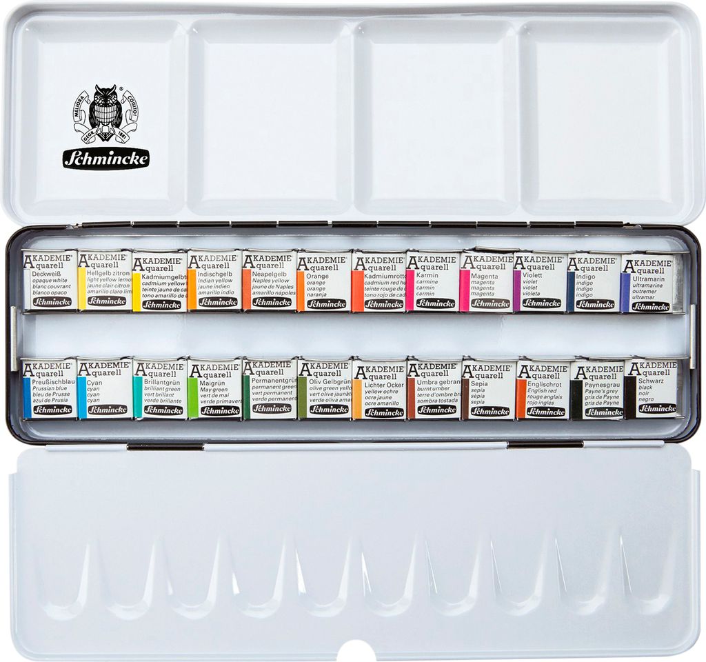 Schmincke AKADEMIE Aquarellkasten mit 24 halben Näpfchen Produktbild 