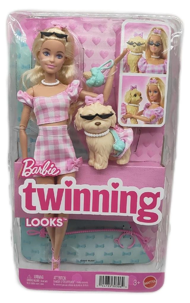 Barbie Puppe Spielzeug Barndoll Twinning Looks Hündchen Partnerlook rosa Gingham