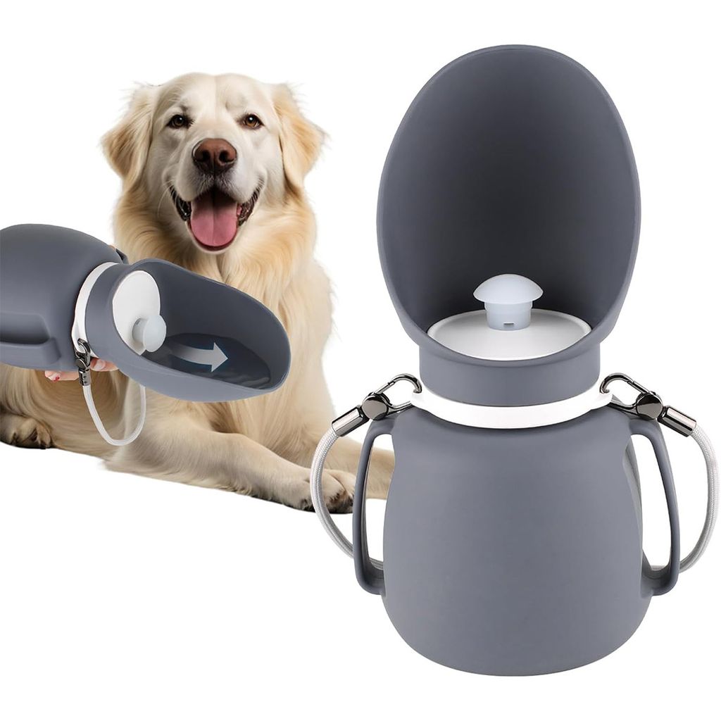 Hunde Trinkflasche 800ML Hunde Wasserflasche für Unterwegs Faltbare Hundetrinkflasche Tragbare Haustier Wassernapf für Outdoor-Aktivitäten,Grau