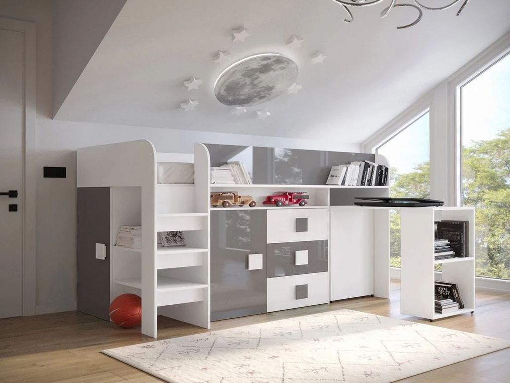 Zvýšená multifunkční dětská postel 90x200 LANKA 1 - bílá / Obrázek produktu 