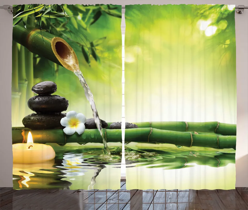 Rideau de décoration spa pour salon et chambre motif bambou rustique
