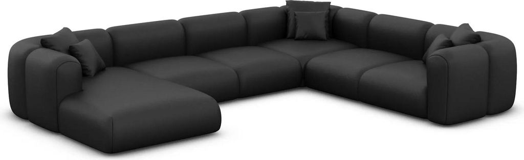 Kunstleder U-Form XXL Wohnlandschaft Belio Schwarz Links