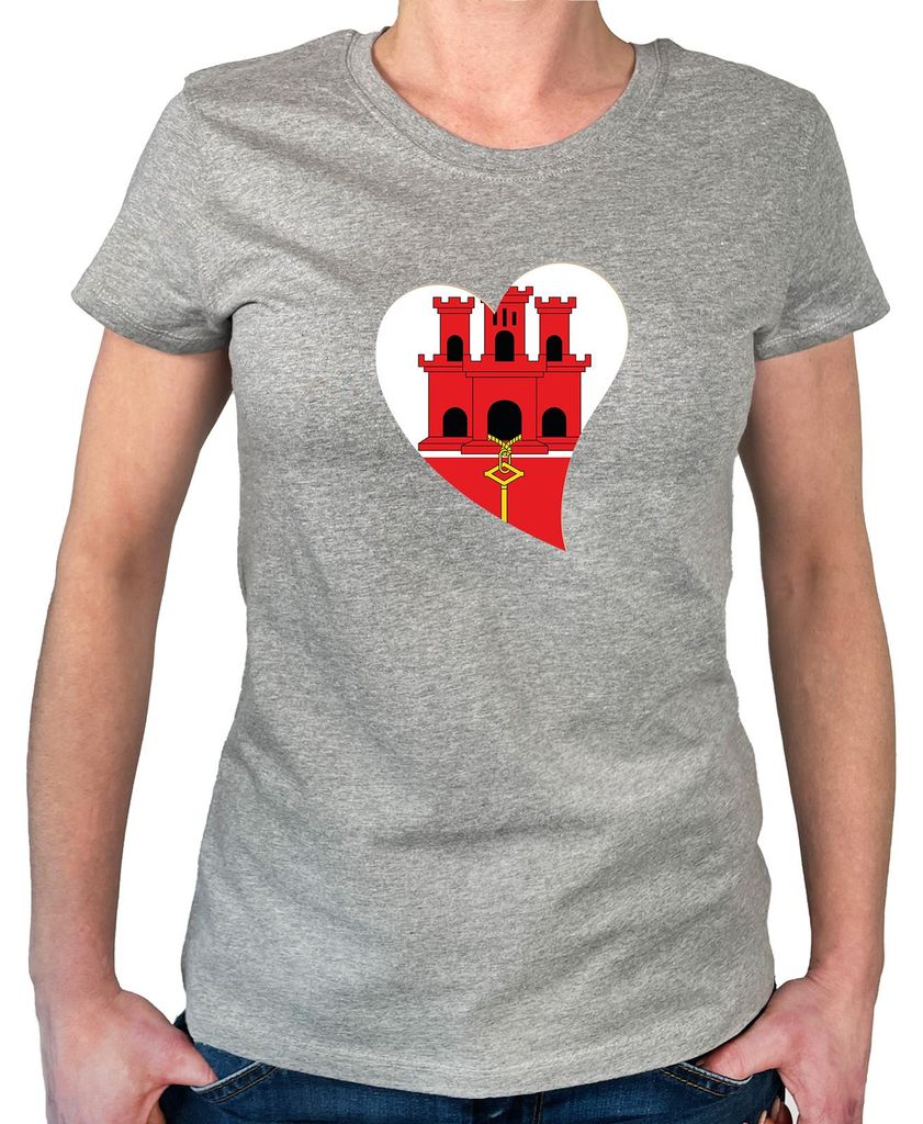 Huuraa Damen T-Shirt Gibraltar Flagge Herz S Sport Grey Bio Baumwolle Fairtrade Damenshirt Geschenkidee