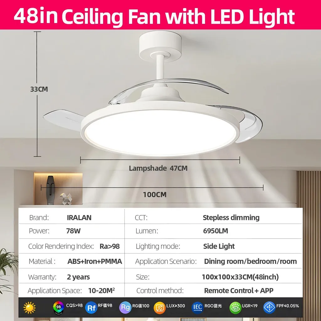 Ventilateur de plafond 48 pouces avec éclairage LED dimmable et télécommande - 2