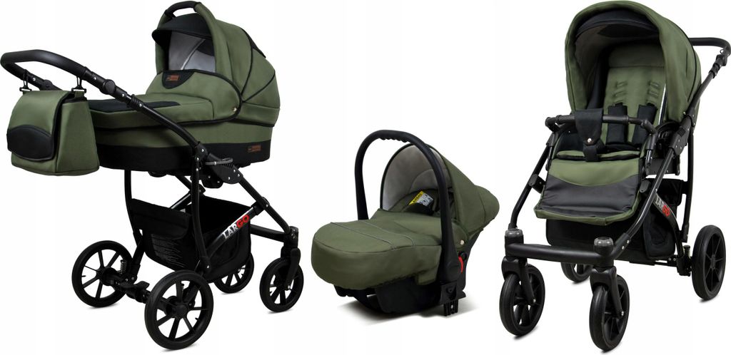 BabyLux Largo | 3in1 Kinderwagen Set | Olive Black | Kombikinderwagen | Kinderwagenset | Buggy