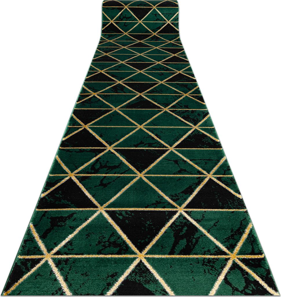 Exklusiv EMERALD Läufer 1020 glamour, stilvoll Marmor, Dreiecke Flaschengrün / gold 80 cm Grün 80x800 cm