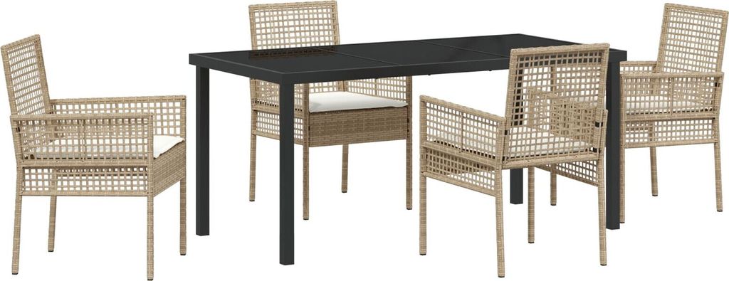 Möbel 5-teilige Garten Essgruppe mit Kissen Beige Poly Rattan - Gartenstühle 3379894