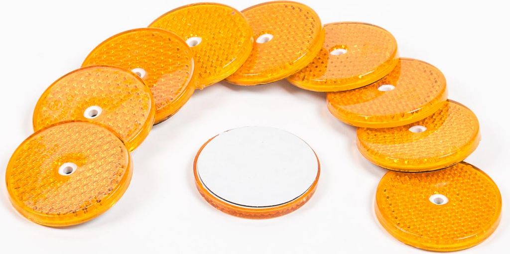 Reflektor Rund 62 mm,10 Stück Katzenaugen sebstklebend oder zum schrauben, Farbe gelb