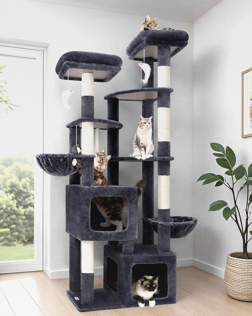 Kratzbaum für Große Katzen XXL 189 cm Hoch mit 2 Extragroße Höhle 45*40*35cm, 3 Weit Piattaforme 45*40CM, 2 Gepolsterte Sitzstangen, 2 Katzenko...