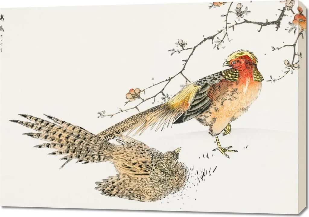 Arte Giapponese Vintage: Quadro 100x70 Golden Pheasant Kashu-ga