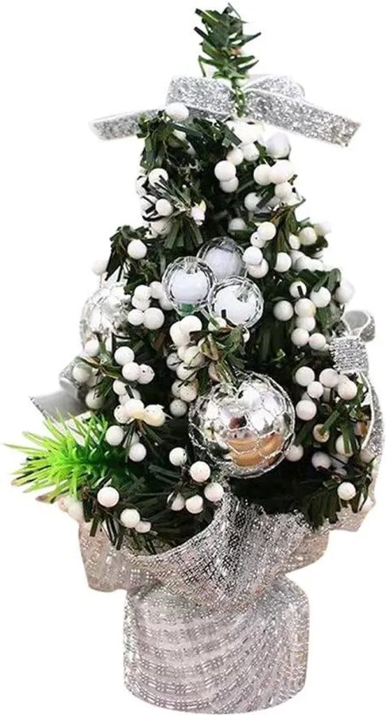 Petit sapin de table décoré 20 cm argenté et coloré pour les fêtes