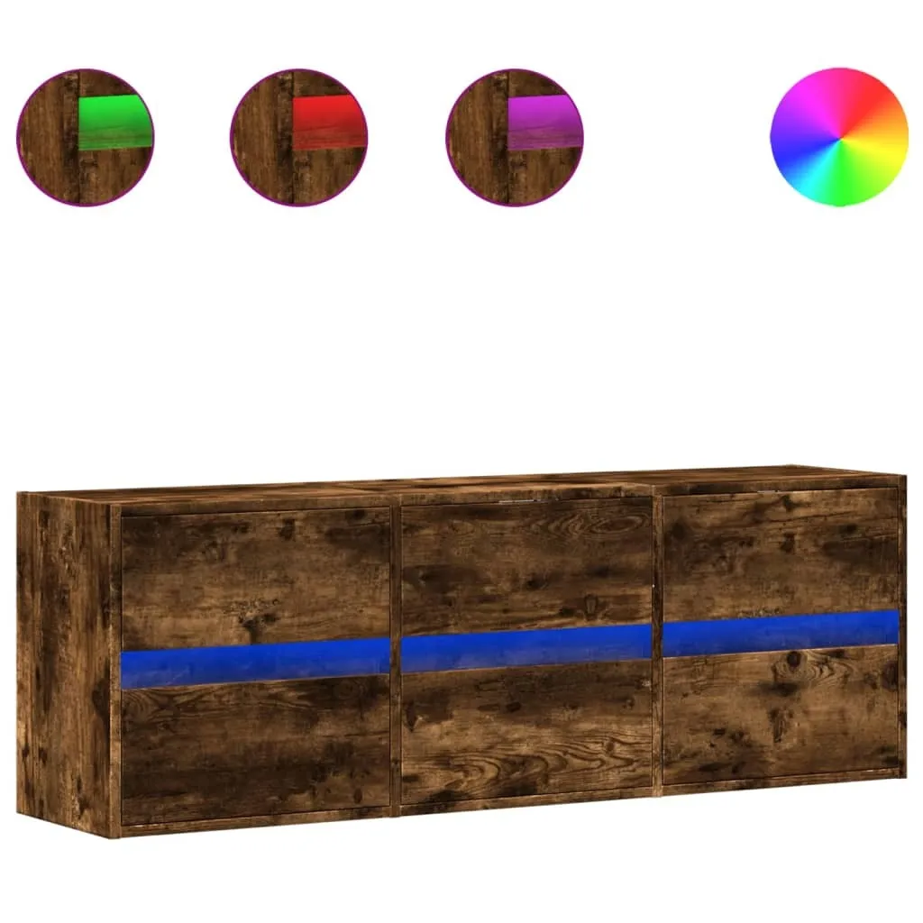 Arredo Soggiorno Mobile TV LED 130cm Rovere Fumé Sospeso