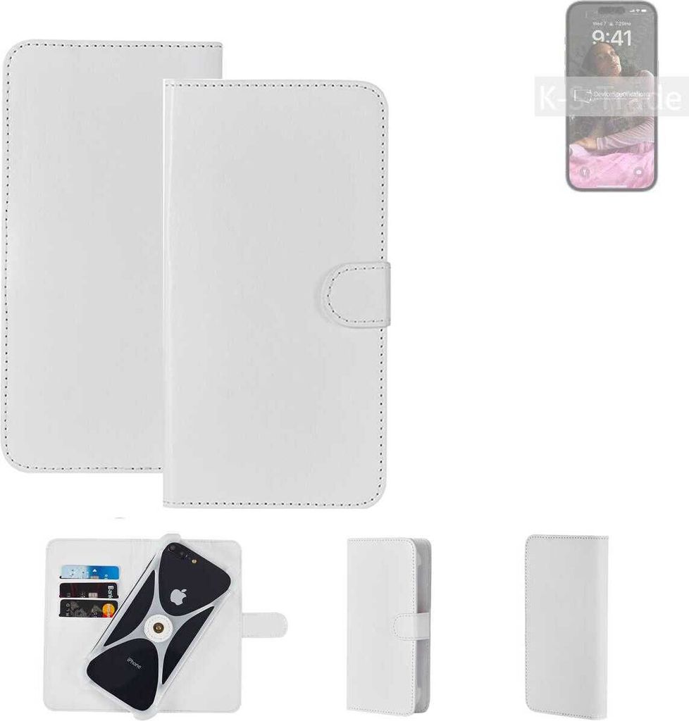K-S-Trade Handy Hülle Schutz Hülle kompatibel mit Apple iPhone 14 Pro Max Cover Case Bookstyle Bumper weiß 1x