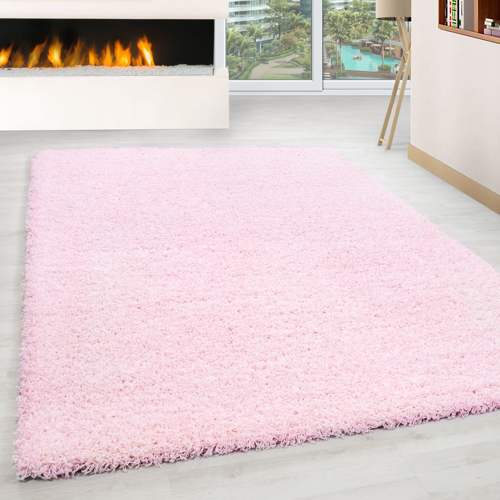 Teppich Wohnzimmer Hochflor Einfarbiges Design Langflor Shaggy Modern Flauschig, Größe: 200 x 290 cm, Farbe: Rosa