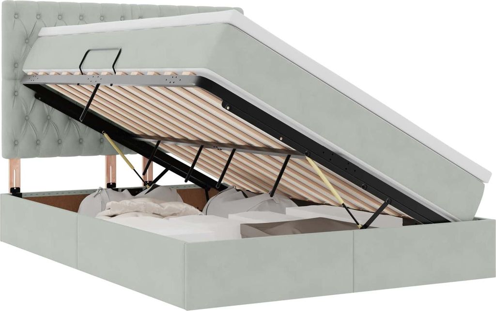 vidaXL Bett mit Stauraum und LED Hellgrau 140 x 190 cm Samt