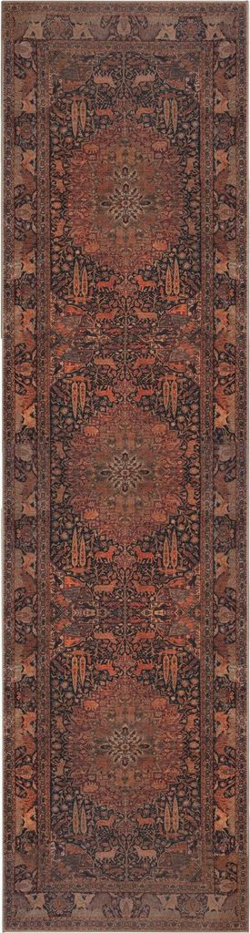 Waschbarer Teppich Medallion Muster, Orientalisch, Wohnzimmer schmutzabweisend Rot Läufer 60x230 | 100% Polyester, Rücken aus 100% Mischfasern | ...