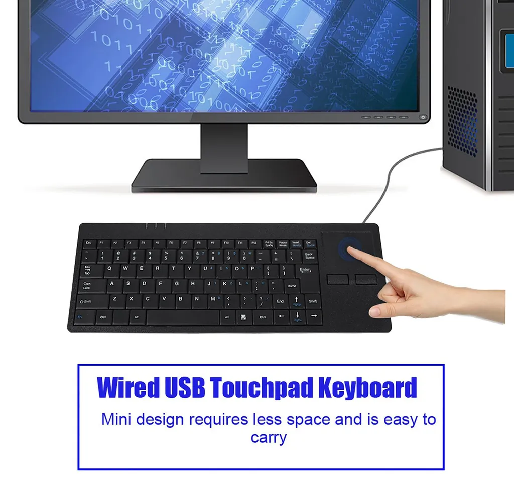 Clavier avec touchpad intégré USB, mini clavier filaire ergonomique ultra-fin