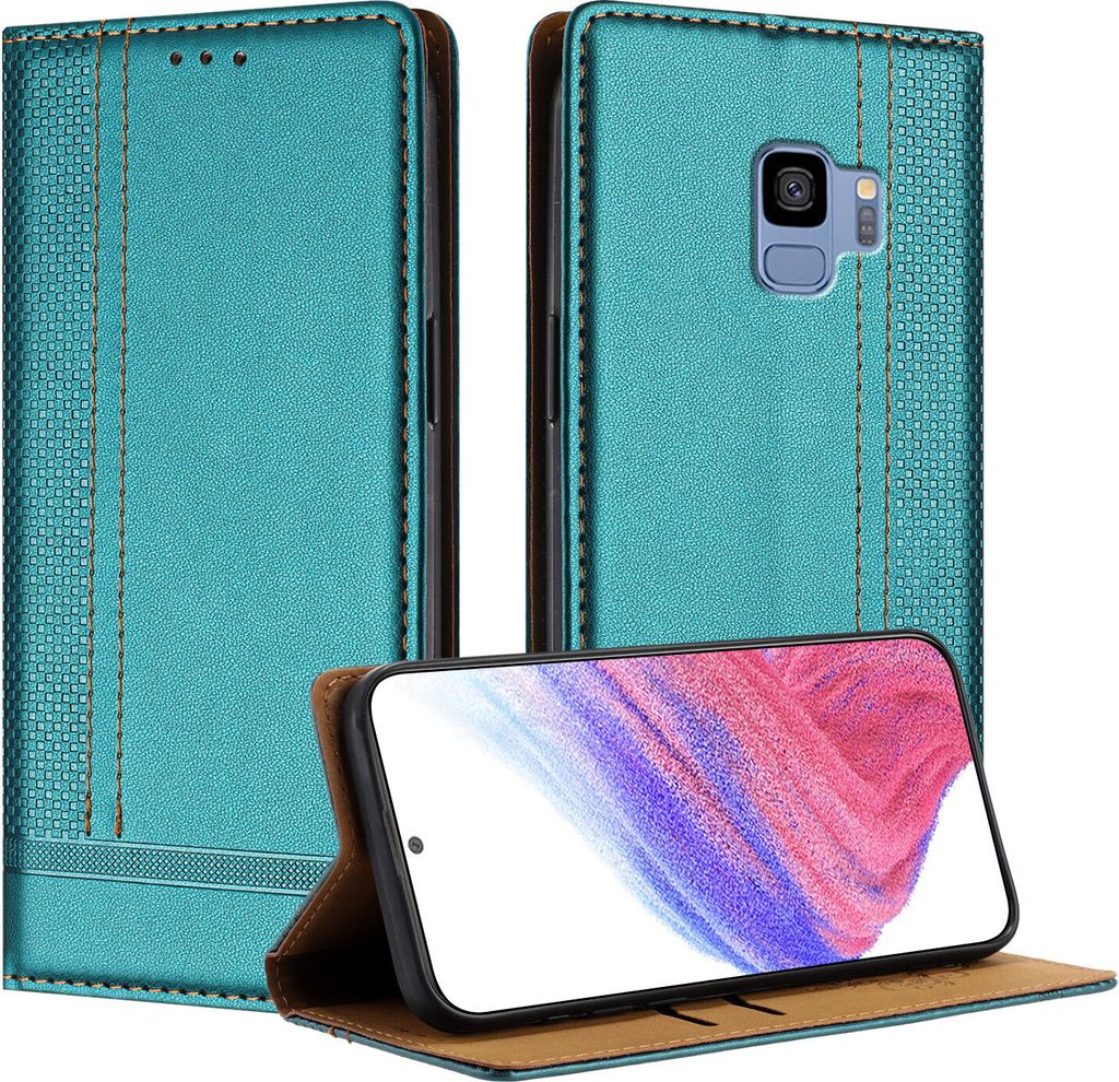 Handyhülle für Samsung Galaxy S9 Leder Flip Klappbare Schutzhülle mit Standfunktion Grün