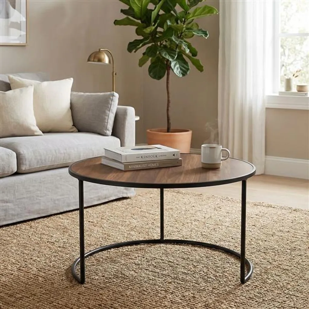 Table d'appoint bois et métal noir Ø 57 cm style industriel chic - 3