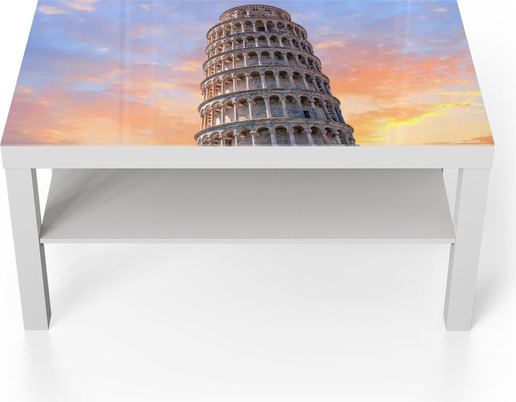 DEQORI Couchtisch 90x55 cm Weiß 'Der Schiefe Turm von Pisa' Glas Beistelltisch