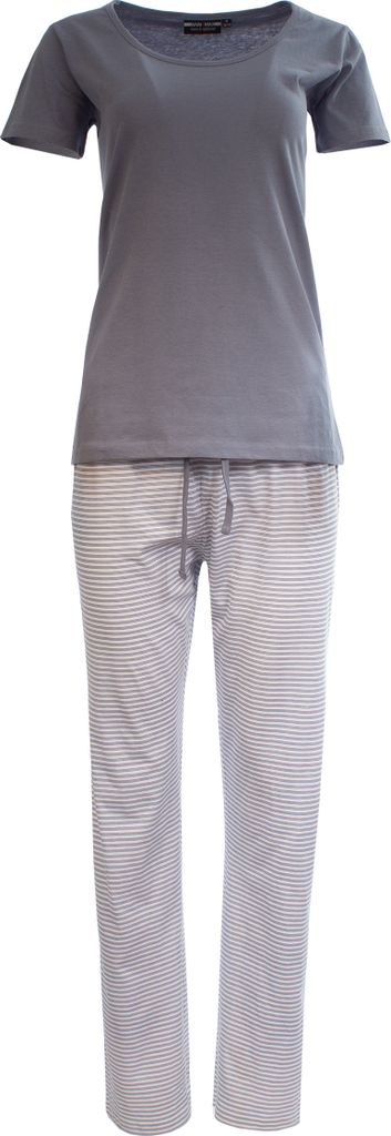 AnnaMax Damen Pyjama lange Hose + kurzarm T-Shirt Blau L