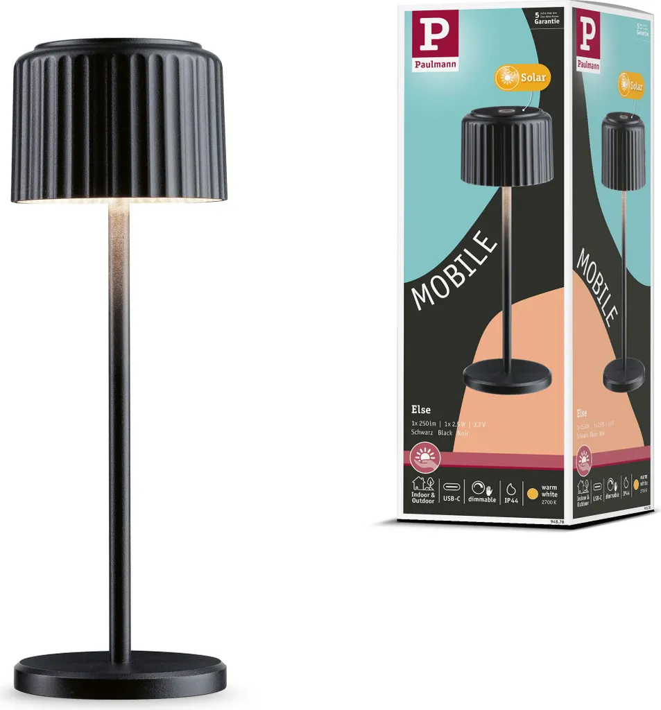 Lampe Solaire LED de Table Else Paulmann avec Accu pour Terrasse et Balcon