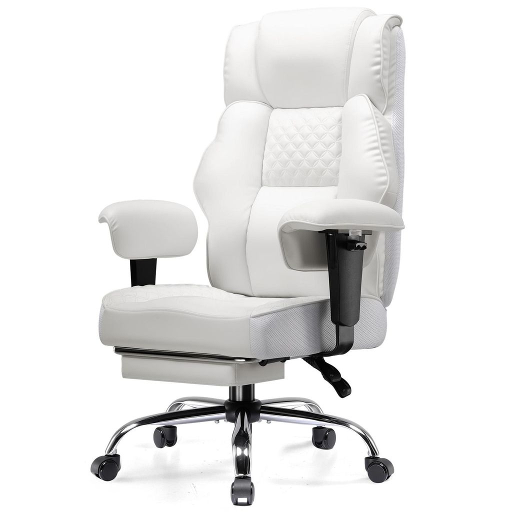 GTPLAYER Gaming Stuhl, breiter Bürostuhl mit Taschenfeder, Ergonomischer PC-Stuhl, Verstellbarer und Drehbarer Schreibtischstuhl, Kunstleder, weiß