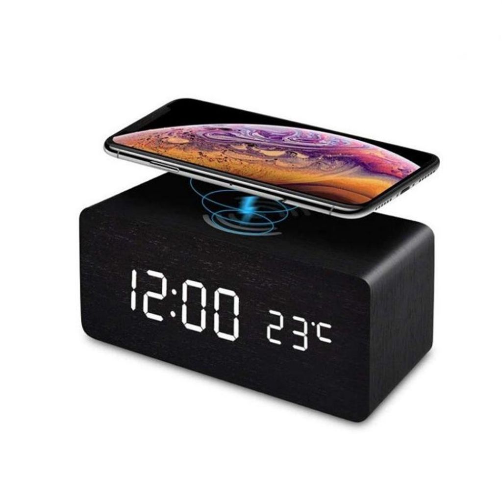 LED Wecker Digital Alarmwecker Snooze Uhr mit Wireless Ladegerät für Handy 