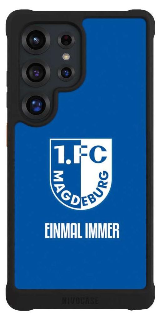 NIVOCASE Hülle für Samsung Galaxy S25 Ultra Stoßfeste Handyhülle NIVOmax Case Schwarz Offizielles Lizenzprodukt Wappen 1. FC Magdeburg
