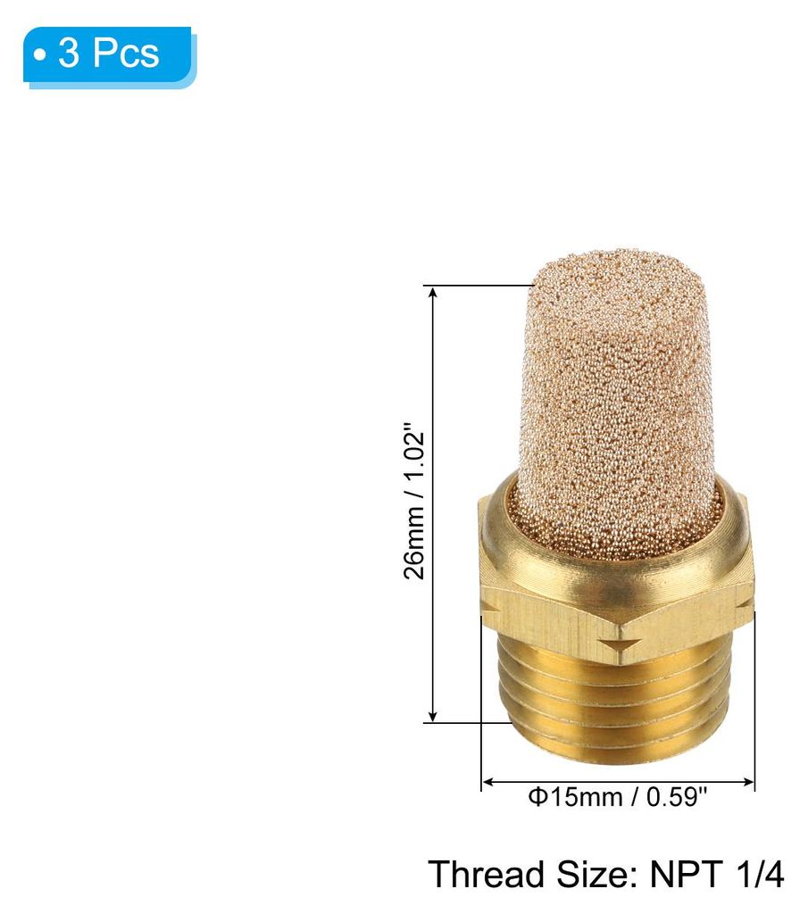 Druckluft-Schalld?mpfer NPT 1/4, 3er-Pack Sinterbronze-Brass-Luftkompressor-Auspuff-Schalld?mpferfilter Luft-Solenoidventil-Schalld?mpferpassung f...