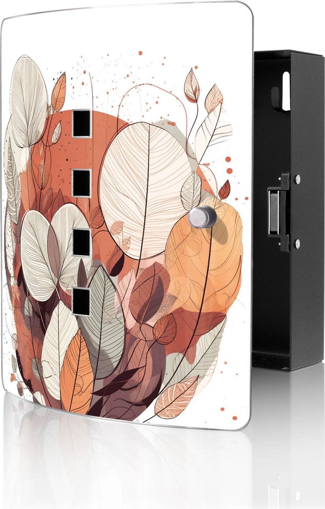 banjado Design Schlüsselkasten aus Edelstahl für 10 Schlüssel, Schlüsselschrank 24 x 21,5 x 7cm groß mit Magnetverschluss, Herbstliche Blätte...