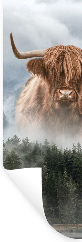 MuchoWow Wandtattoo Wandsticker Wandaufkleber Schottischer Highlander - Berg - Nebel 20x60 cm Selbstklebend und Repositionierbar - Faltenfrei