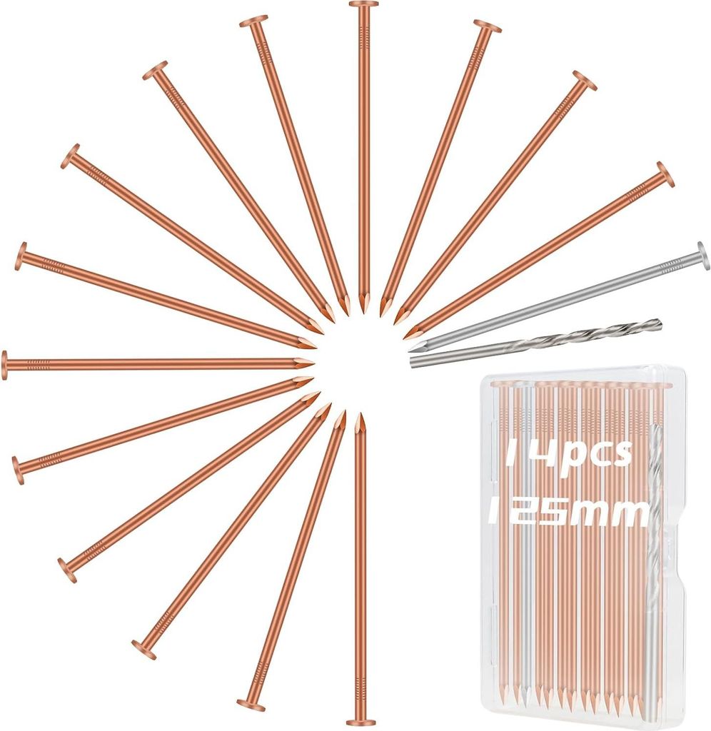 14 Stück massive Kupfernägel 125 mm - zur Baumstumpfentfernung und zum Abtöten von Bäumen