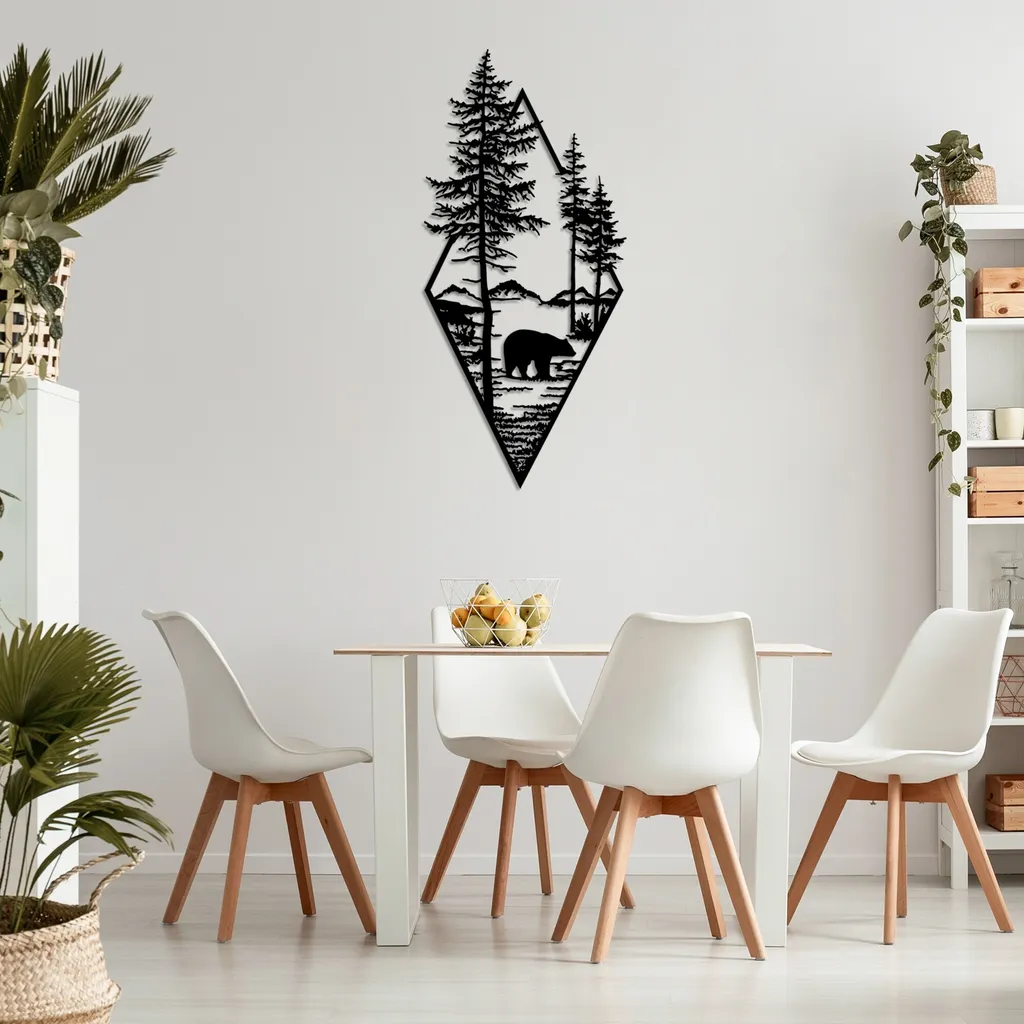 Wallity, Orso - Nero v2, Accessorio decorativo da parete in metallo, Nero, 100 % METALLO, 39 x 85 cm - 4