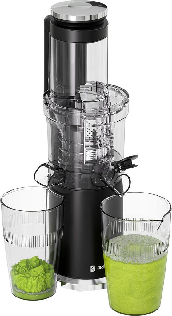 KitchenBrothers Slow Juicer - Vertikal - Entsafter - Obst- und Gemüsepresse - 80mm - 750ml - Schwarz
