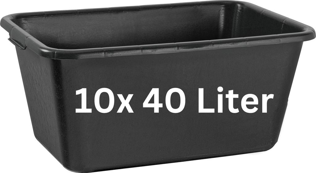 BURI 10x Mörtelkasten 40 Liter Mörtelwanne 60x40cm Mörtelkübel Zementwanne Speiswanne verstärkt extra robust, schwarz aus Deutschland